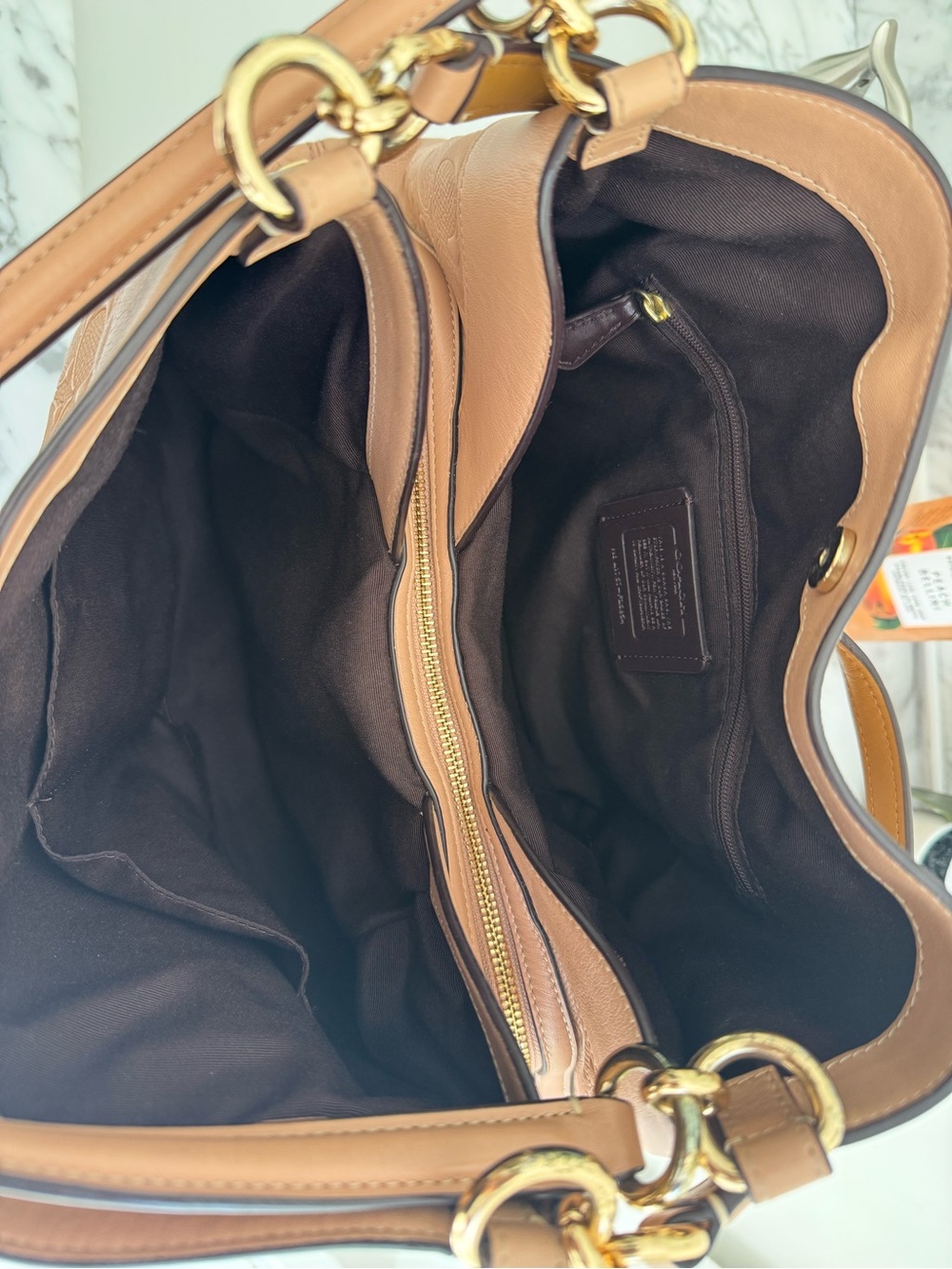 Coach Sand/Taupe/Light Pink Embossed Signature Shoulder Tote w/ Matching Wallet - Picture 2 of 6